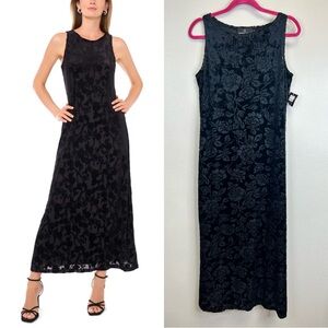 Carole Little Black Floral Burnout Velvet Maxi Dress NWT Sz 12 90s Y2K Vintage